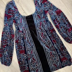 Free People Velvet Navy Babydoll Dress Womens XS Boho